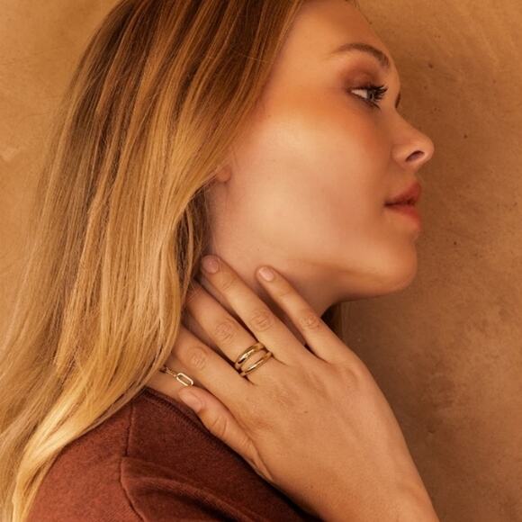 Loren Stewart Deux Open Stacked Double Band Ring - Size 7 - Gold Plated NWT - Picture 3 of 11